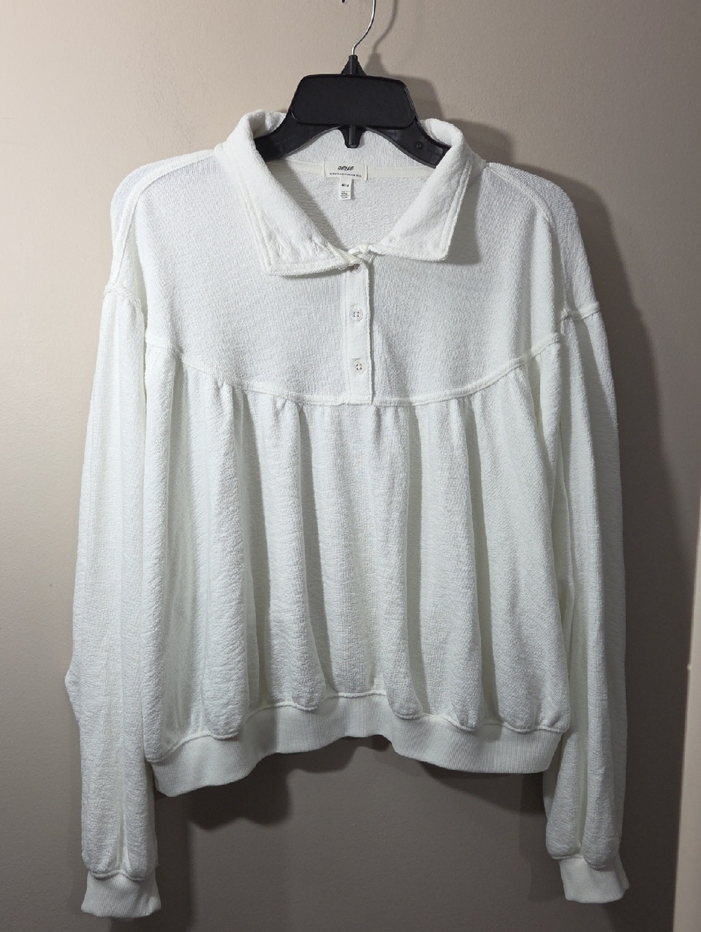 aerie White Terry Polo Sweatshirt